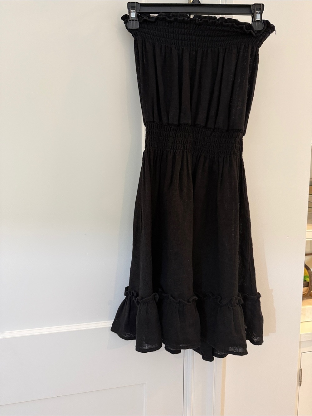 Ella Moss Black Smocked Waist Strapless Dress